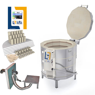 L&L e28T-3 Easy-Fire Kiln Package with Vent, Furniture and Genesis Touchscreen:  240/1 In Stock