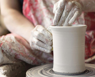 Sheffield Pottery clay on potters wheel